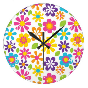 Regnbåge Flower Power Hippie Retro Tonåringar Gift Stor Klocka