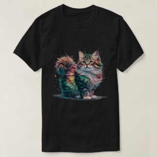 Regnbåge Fluffig Katt Vattenfärgskonsttryck T Shirt