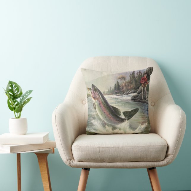 Regnbåge Forell, Vintage Fiskare Fiskar Fisk Kudde (Stol)