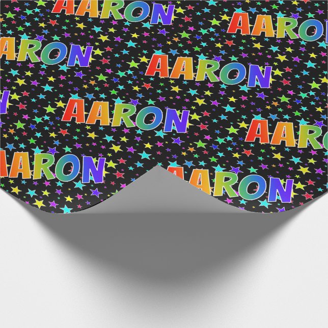 Regnbåge Förnamn "AARON" + Stjärnor Presentpapper (Hörn)