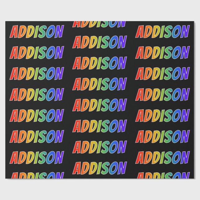 Regnbåge Förnamn "ADDISON"; Roligt & färgglatt Presentpapper (Platt)