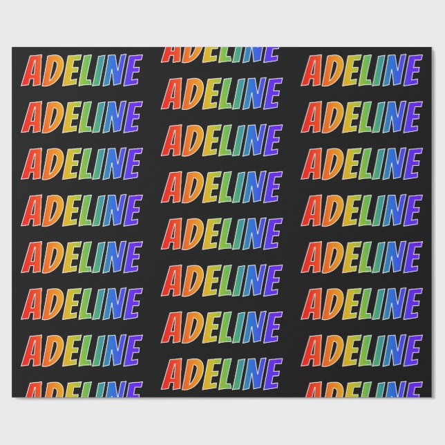 Regnbåge Förnamn "ADELINE"; Roligt & Färgglatt Presentpapper (Platt)
