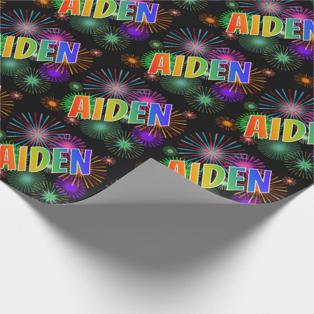 Regnbåge Förnamn "AIDEN" + Fyrverkerier Presentpapper (Hörn)