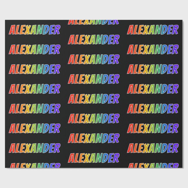 Regnbåge Förnamn "ALEXANDER"; Roligt & färgglatt Presentpapper (Platt)
