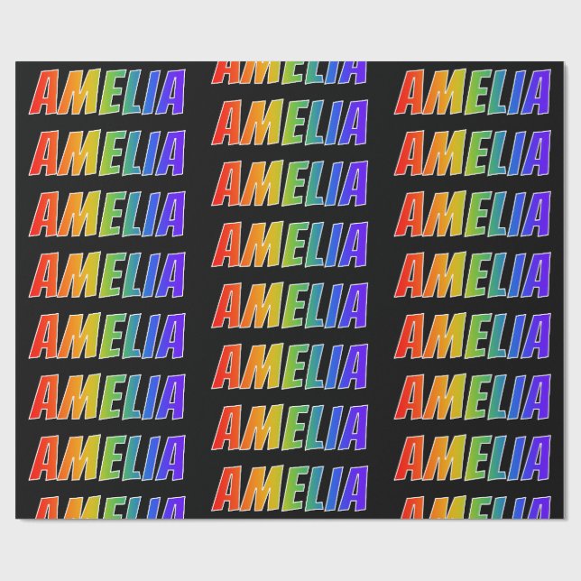 Regnbåge Förnamn "AMELIA"; Roligt & Färgglatt Presentpapper (Platt)