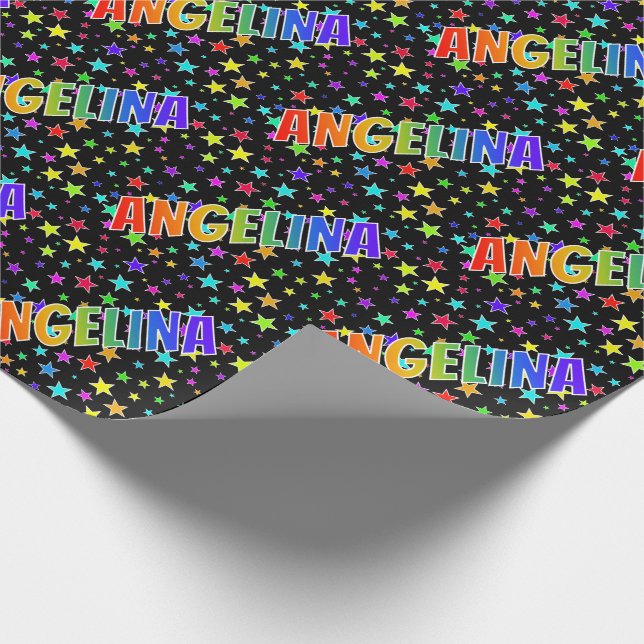Regnbåge Förnamn "ANGELINA" + Stjärnor Presentpapper (Hörn)