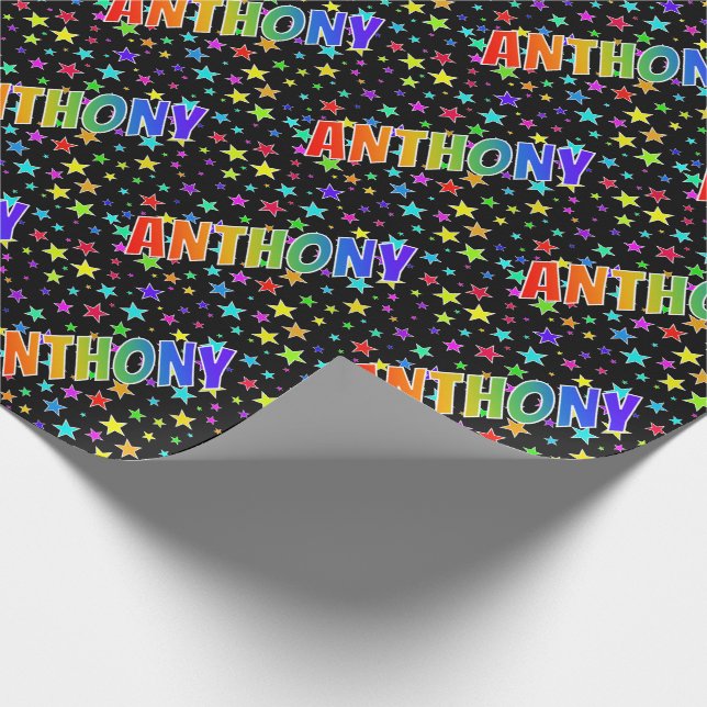 Regnbåge Förnamn "ANTHONY" + Stjärnor Presentpapper (Hörn)