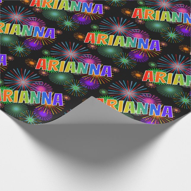 Regnbåge Förnamn "ARIANNA" + Fyrverkerier Presentpapper (Hörn)