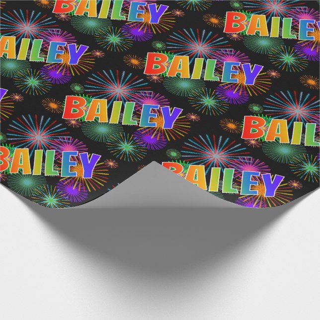 Regnbåge Förnamn "BAILEY" + Fyrverkerier Presentpapper (Hörn)