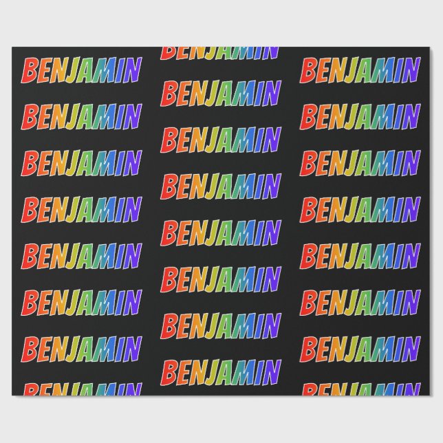 Regnbåge Förnamn "BENJAMIN"; Roligt & färgglatt Presentpapper (Platt)