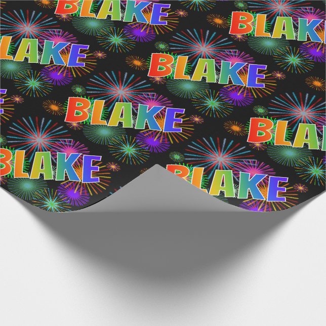 Regnbåge Förnamn "BLAKE" + Fyrverkerier Presentpapper (Hörn)
