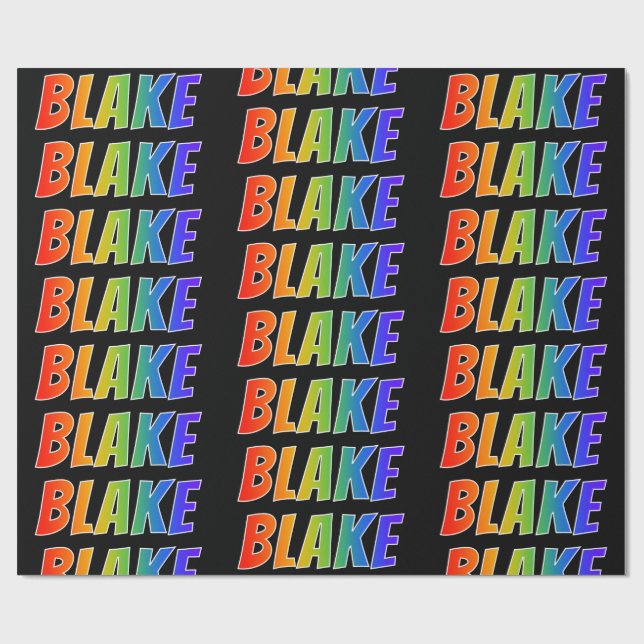 Regnbåge Förnamn "BLAKE"; Roligt & färgglatt Presentpapper (Platt)
