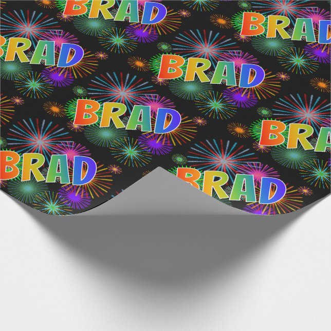 Regnbåge Förnamn "BRAD" + Fyrverkerier Presentpapper (Hörn)