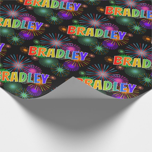 Regnbåge Förnamn "BRADLEY" + Fyrverkerier Presentpapper (Hörn)