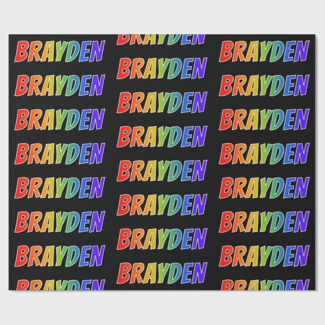 Regnbåge Förnamn "BRAYDEN"; Roligt & Färgglatt Presentpapper (Platt)