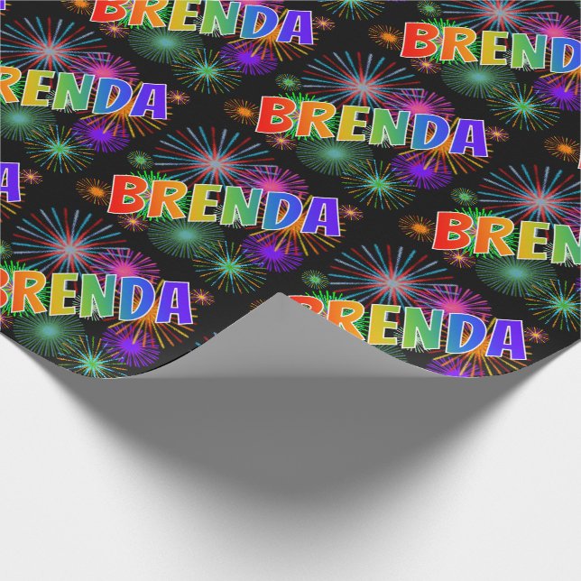 Regnbåge Förnamn "BRENDA" + Fyrverkerier Presentpapper (Hörn)
