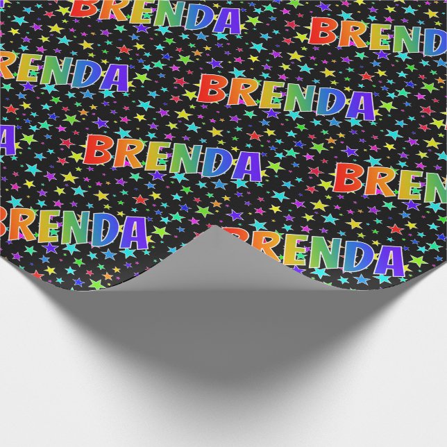 Regnbåge Förnamn "BRENDA" + Stjärnor Presentpapper (Hörn)