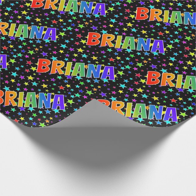 Regnbåge Förnamn "BRIANA" + Stjärnor Presentpapper (Hörn)