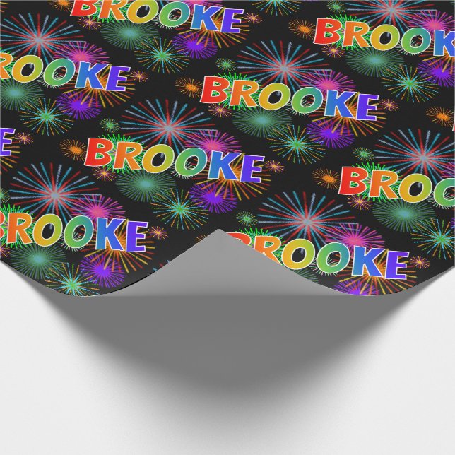 Regnbåge Förnamn "BROOKE" + Fyrverkerier Presentpapper (Hörn)