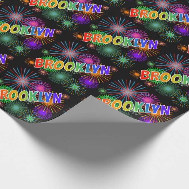 Regnbåge Förnamn "BROOKLYN" + Fyrverkerier Presentpapper (Hörn)