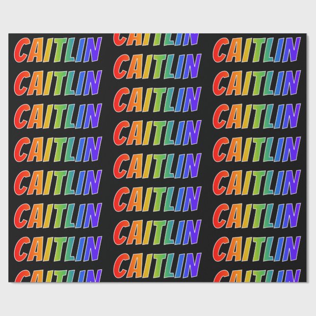 Regnbåge Förnamn "CAITLIN"; Roligt & färgglatt Presentpapper (Platt)