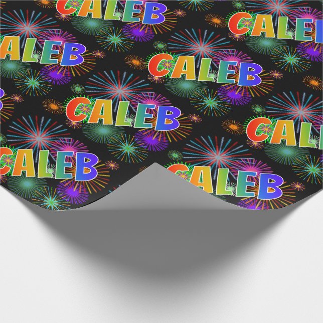 Regnbåge Förnamn "CALEB" + Fyrverkerier Presentpapper (Hörn)