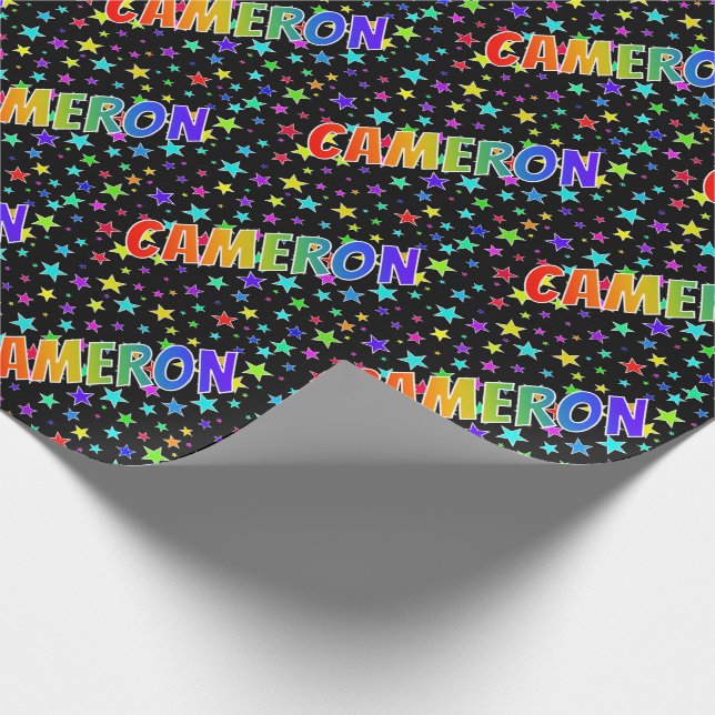 Regnbåge Förnamn "CAMERON" + Stjärnor Presentpapper (Hörn)
