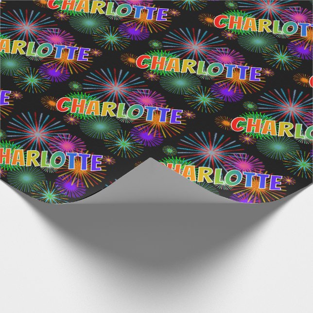 Regnbåge Förnamn "CHARLOTTE" + Fyrverkerier Presentpapper (Hörn)