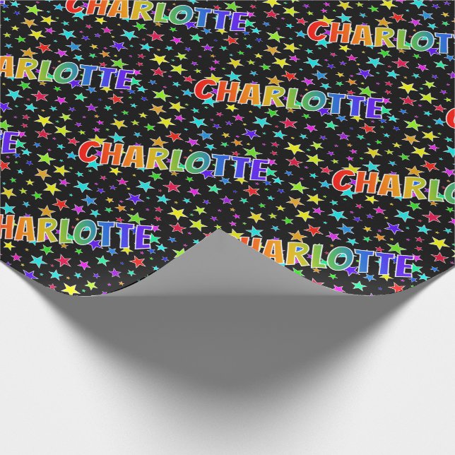 Regnbåge Förnamn "CHARLOTTE" + Stjärnor Presentpapper (Hörn)