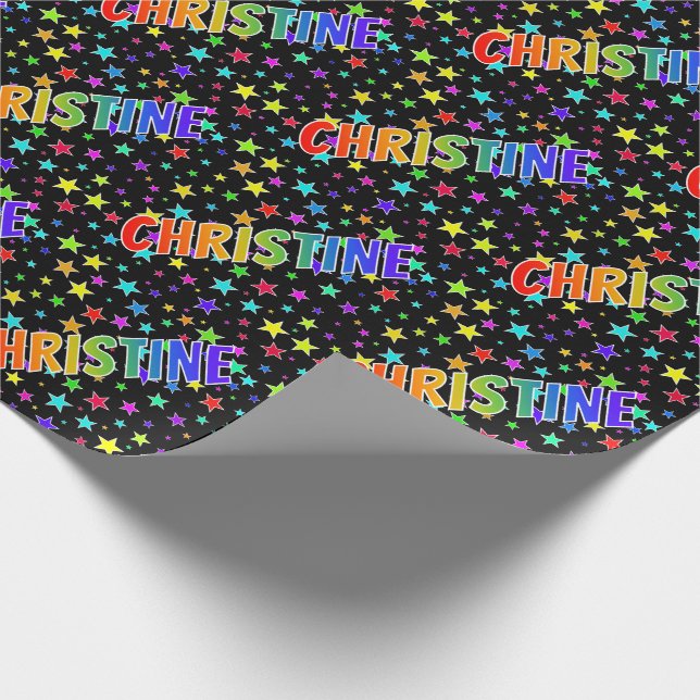 Regnbåge Förnamn "CHRISTINE" + Stjärnor Presentpapper (Hörn)