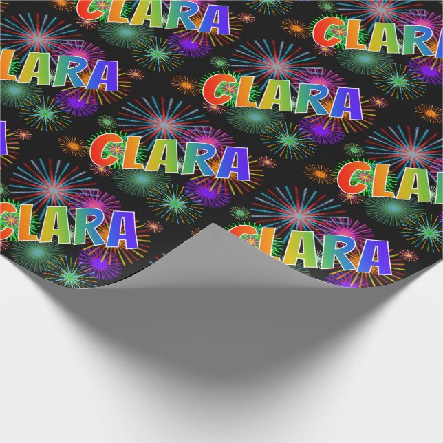 Regnbåge Förnamn "CLARA" + Fyrverkerier Presentpapper (Hörn)