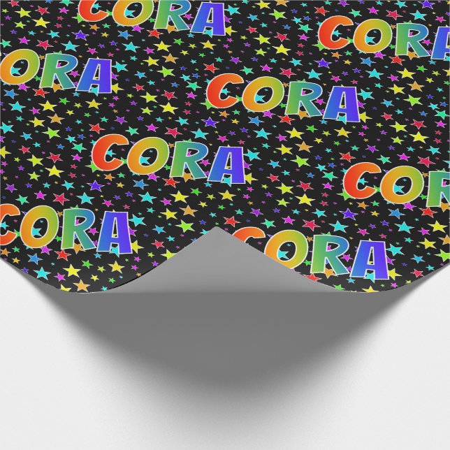 Regnbåge Förnamn "CORA" + Stjärnor Presentpapper (Hörn)