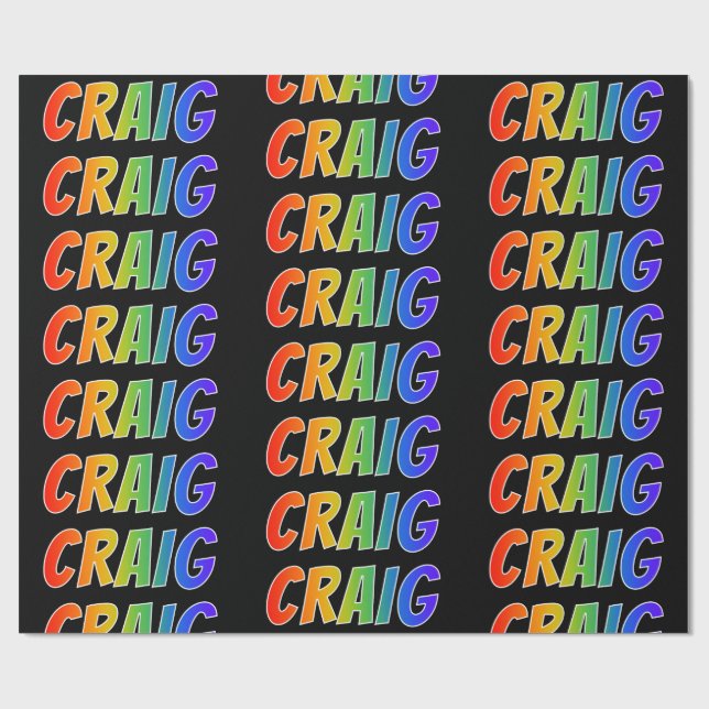 Regnbåge Förnamn "CRAIG"; Roligt & färgglatt Presentpapper (Platt)