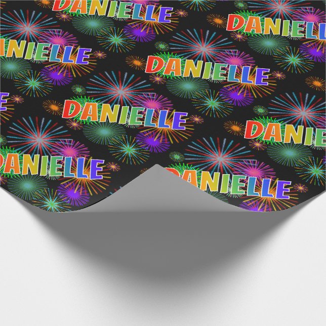 Regnbåge Förnamn "DANIELLE" + Fyrverkerier Presentpapper (Hörn)