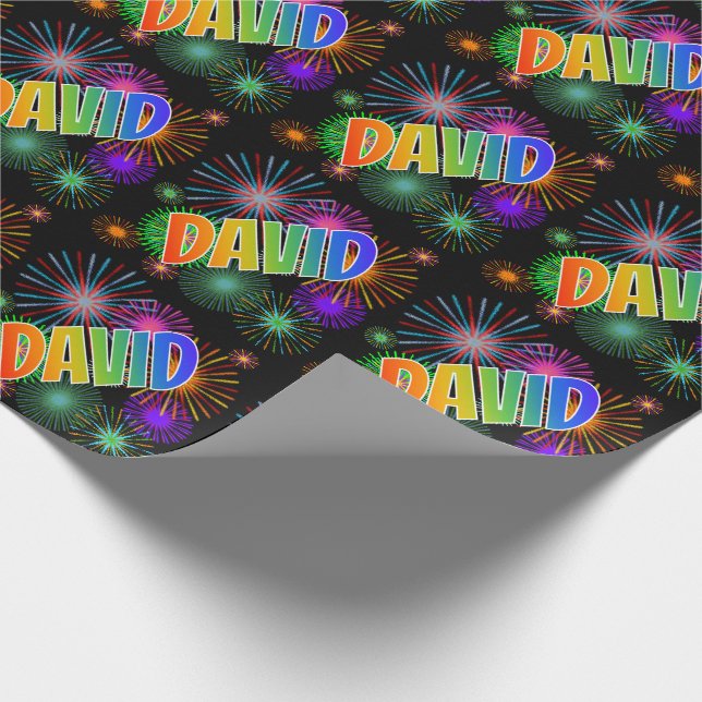 Regnbåge Förnamn "DAVID" + Fyrverkerier Presentpapper (Hörn)