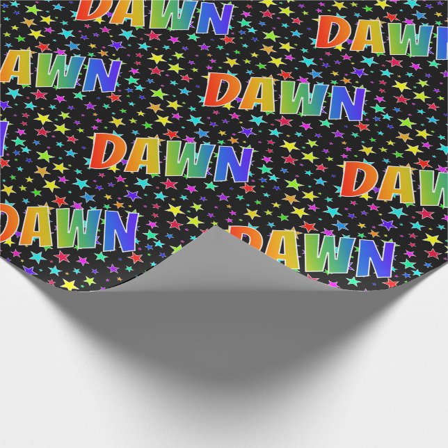 Regnbåge Förnamn "DAWN" + Stjärnor Presentpapper (Hörn)