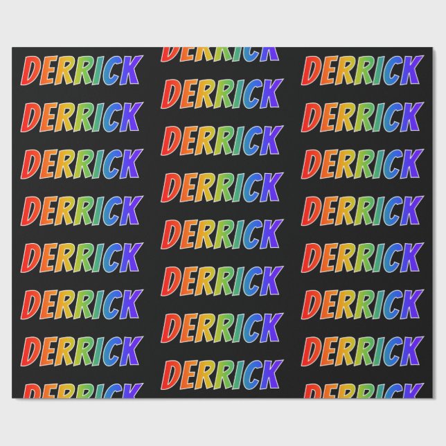 Regnbåge Förnamn "DERRICK"; Roligt & Färgglatt Presentpapper (Platt)