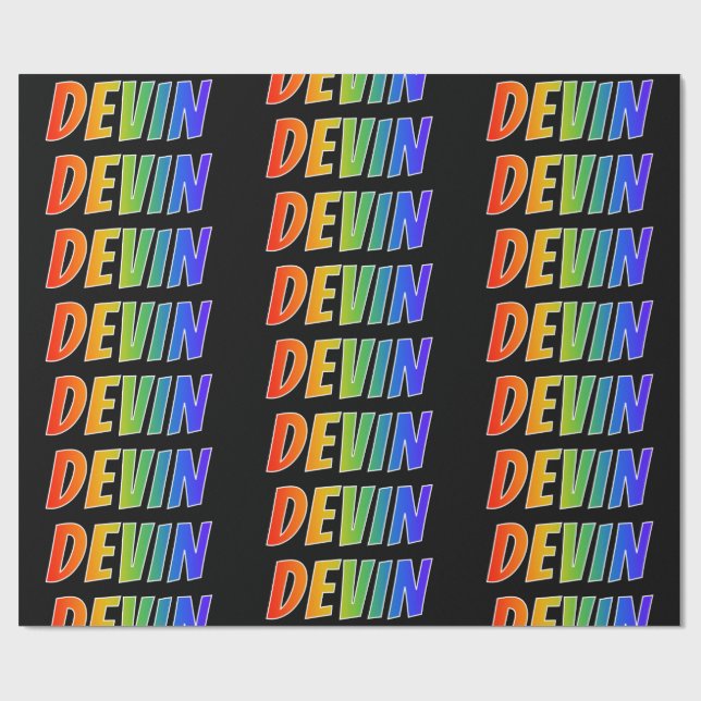 Regnbåge Förnamn "DEVIN"; Roligt & färgglatt Presentpapper (Platt)