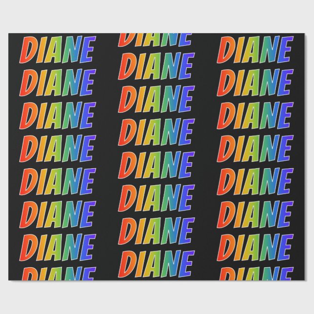 Regnbåge Förnamn "DIANE"; Roligt & färgglatt Presentpapper (Platt)