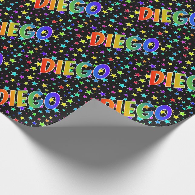 Regnbåge Förnamn "DIEGO" + Stjärnor Presentpapper (Hörn)