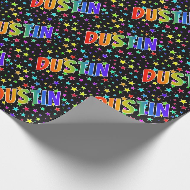 Regnbåge Förnamn "DUSTIN" + Stjärnor Presentpapper (Hörn)