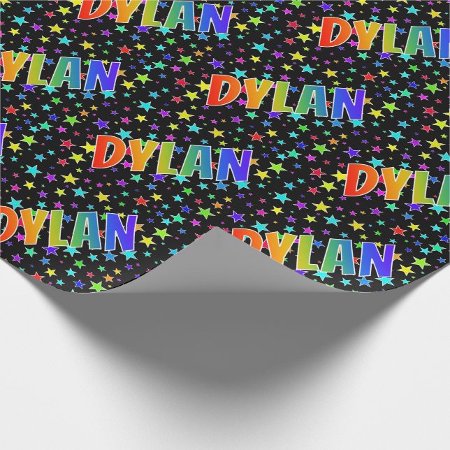 Regnbåge Förnamn "DYLAN" + Stjärnor Presentpapper (Hörn)