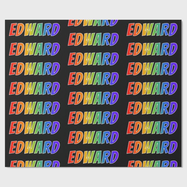 Regnbåge Förnamn "EDWARD"; Roligt & färgglatt Presentpapper (Platt)