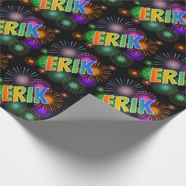 Regnbåge Förnamn "ERIK" + Fyrverkerier Presentpapper (Hörn)