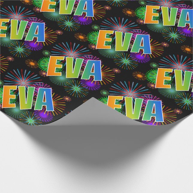 Regnbåge Förnamn "EVA" + Fyrverkerier Presentpapper (Hörn)