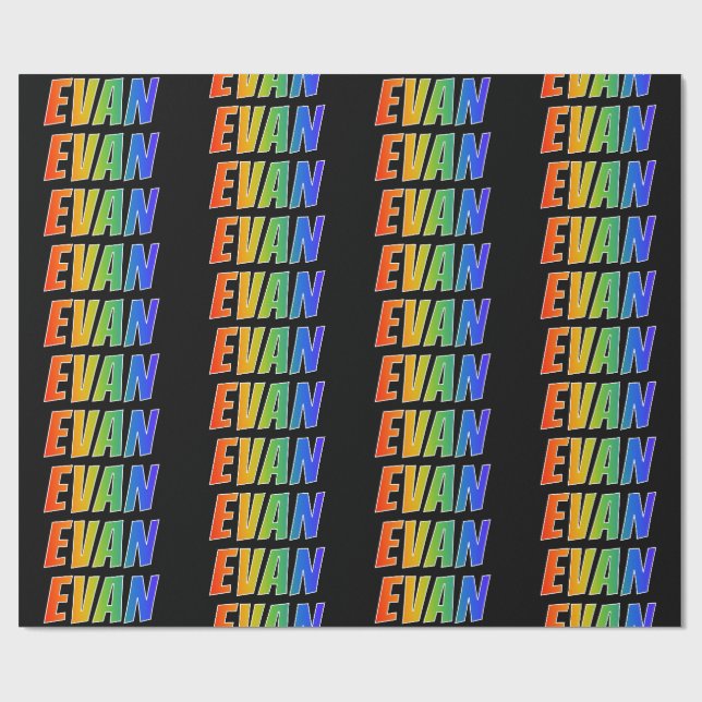 Regnbåge Förnamn "EVAN"; Roligt & färgglatt Presentpapper (Platt)