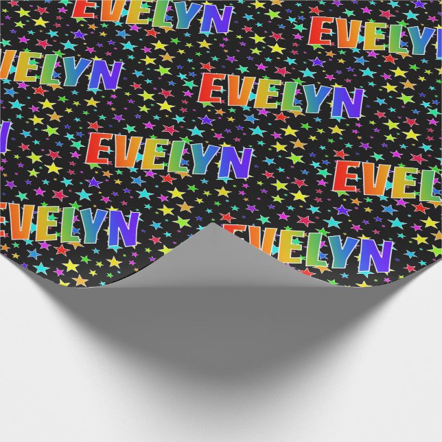 Regnbåge Förnamn "EVELYN" + Stjärnor Presentpapper (Hörn)