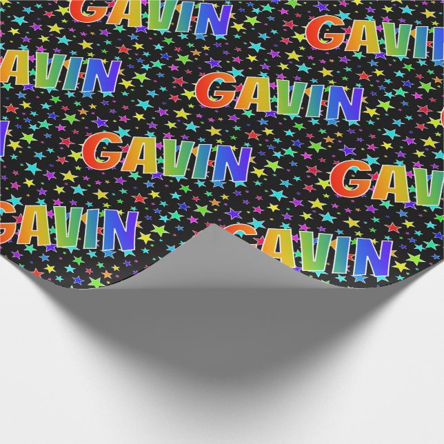 Regnbåge Förnamn "GAVIN" + Stjärnor Presentpapper (Hörn)
