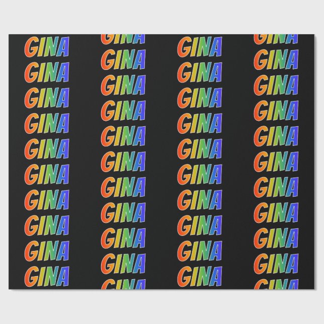 Regnbåge Förnamn "GINA"; Rolig & färgrik Presentpapper (Platt)