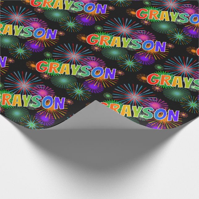 Regnbåge Förnamn "GRAYSON" + Fyrverkerier Presentpapper (Hörn)